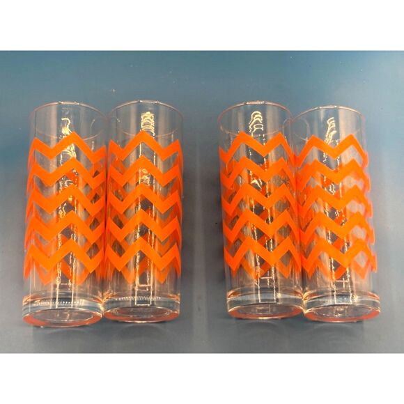 Libbey Crisa Orange Zig Zag Chevron Pattern Highball Glasses (set of 4) - Picture 3 of 4